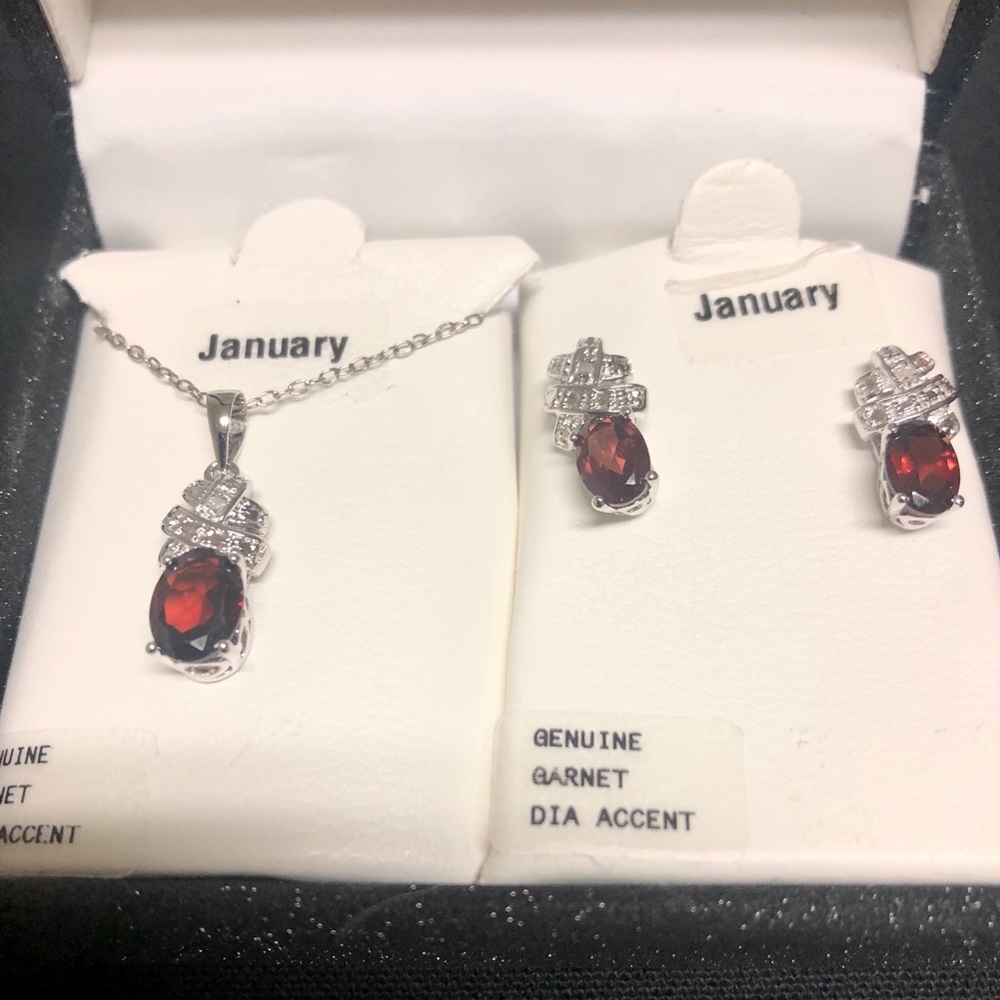 Bundle: January Special! Garnet/Diamond Necklace & Earring Set